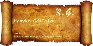 Mravko Génia névjegykártya